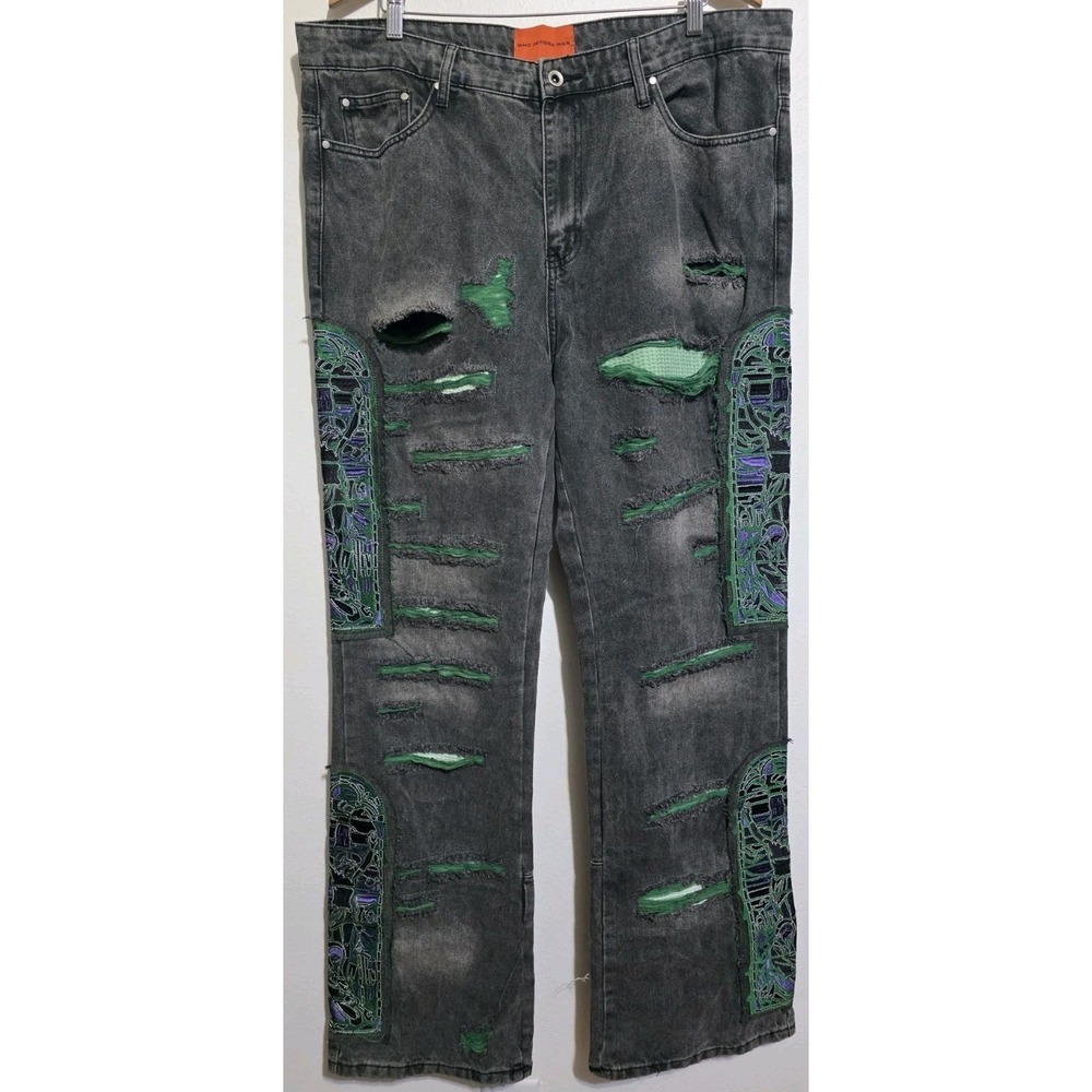 NEW Who Decides War WDW Catherdral Patch Fusion Flare Denim 38x34 Black